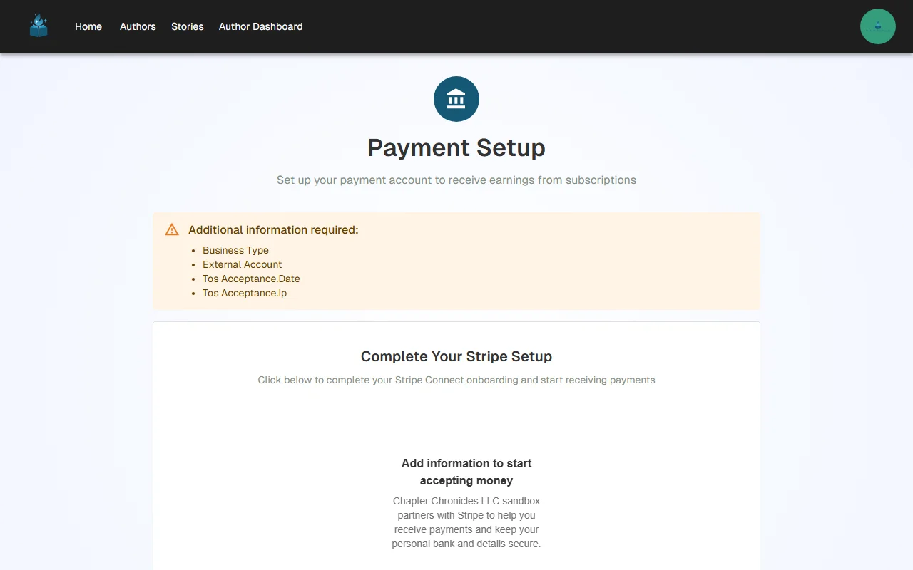 Stripe Connect onboarding form showing fields for personal and business information